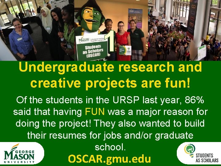 1 Undergraduate research and creative projects are fun! Of the students in the URSP