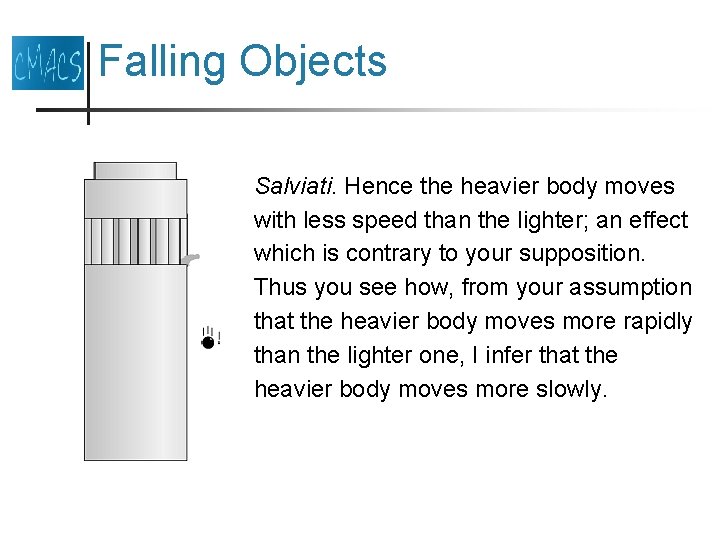 Falling Objects Salviati. Hence the heavier body moves with less speed than the lighter;
