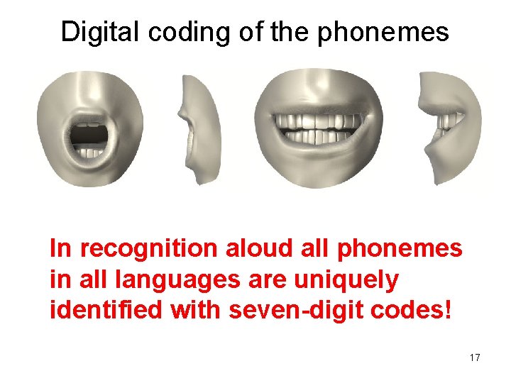Digital coding of the phonemes In recognition aloud all phonemes in all languages are