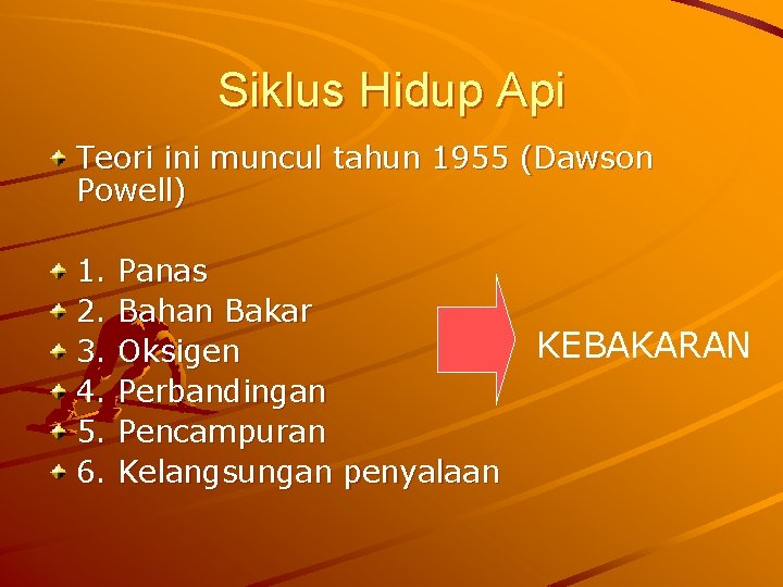 Siklus Hidup Api Teori ini muncul tahun 1955 (Dawson Powell) 1. 2. 3. 4.