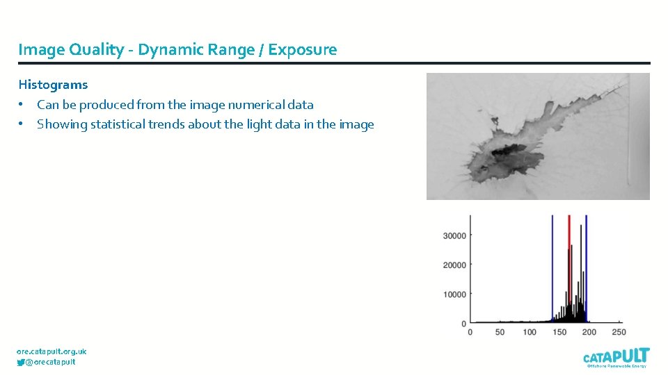 Image Quality - Dynamic Range / Exposure Histograms • Can be produced from the