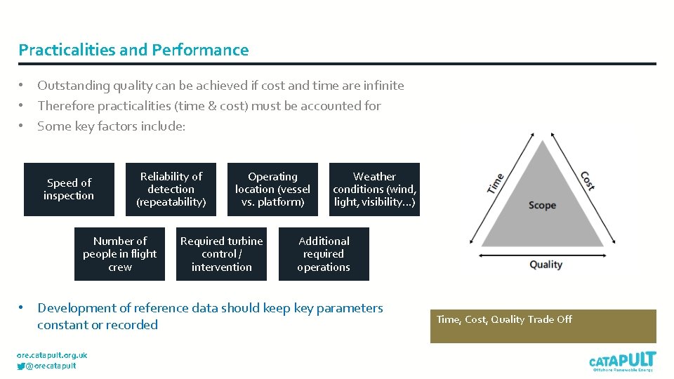 Practicalities and Performance • Outstanding quality can be achieved if cost and time are