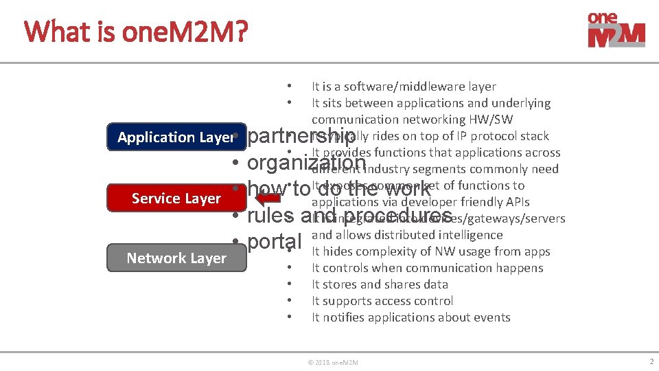 What is one. M 2 M? • • Application Layer • Service Layer Network