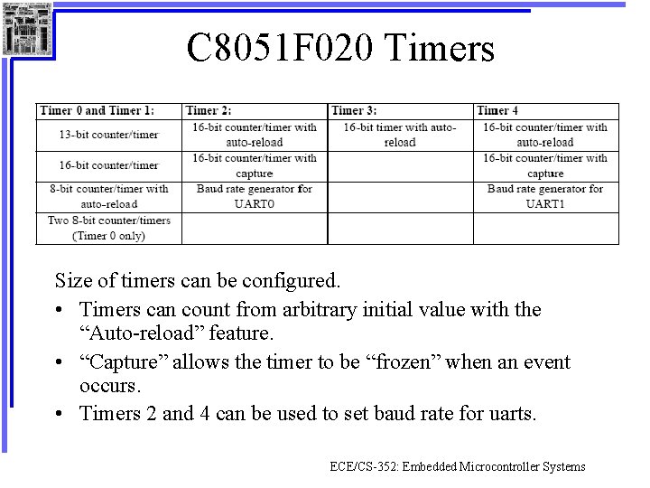 C 8051 F 020 Timers Size of timers can be configured. • Timers can