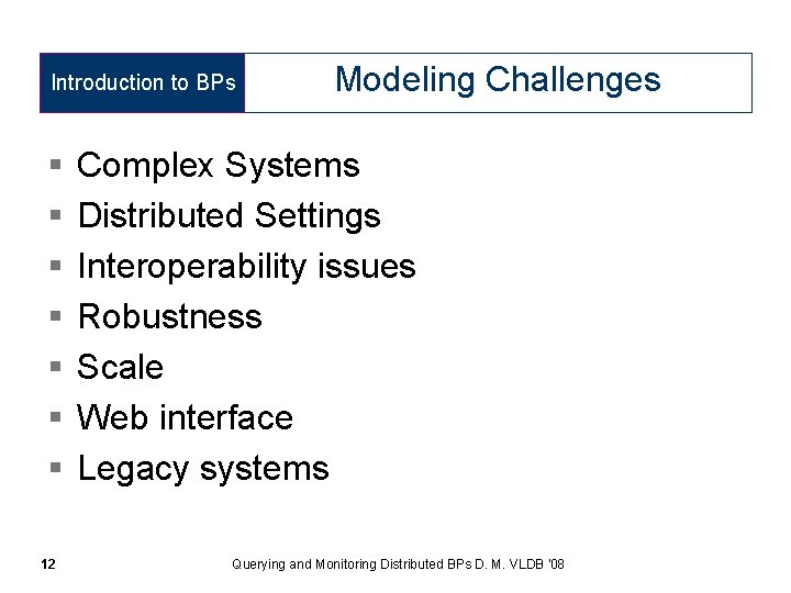 Introduction to BPs § § § § 12 Modeling Challenges Complex Systems Distributed Settings