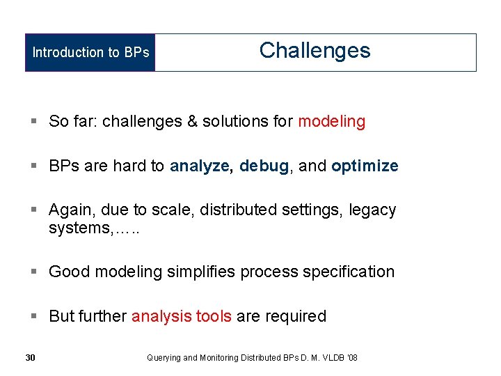 Introduction to BPs Challenges § So far: challenges & solutions for modeling § BPs
