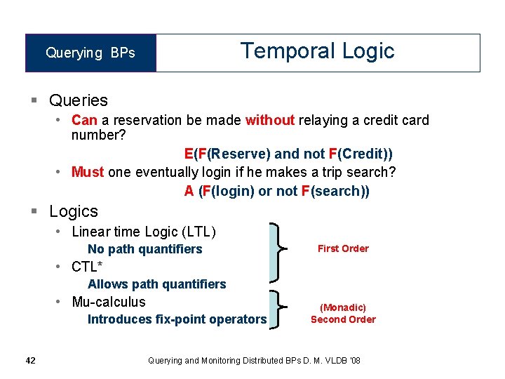 Temporal Logic Querying BPs § Queries • Can a reservation be made without relaying