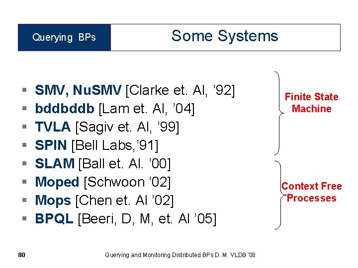 Querying BPs § § § § 80 Some Systems SMV, Nu. SMV [Clarke et.