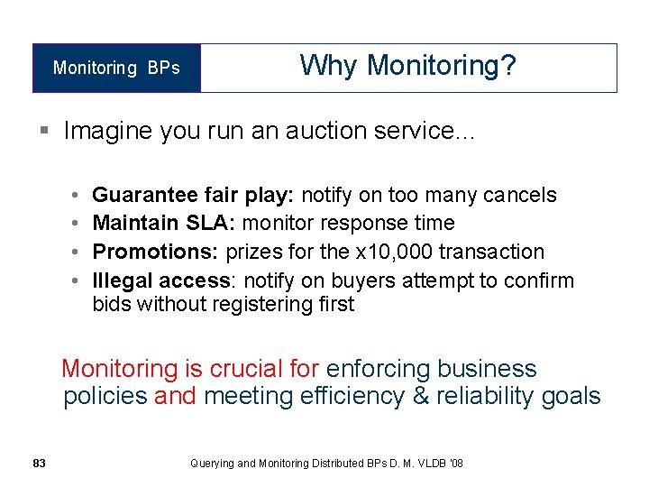 Monitoring BPs Why Monitoring? § Imagine you run an auction service… • • Guarantee