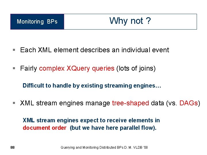 Monitoring BPs Why not ? § Each XML element describes an individual event §