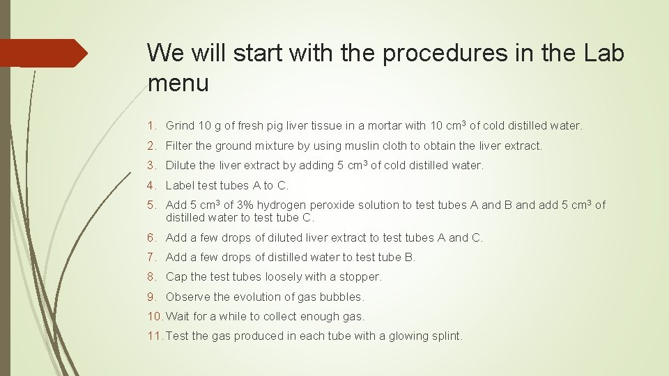 We will start with the procedures in the Lab menu 1. Grind 10 g