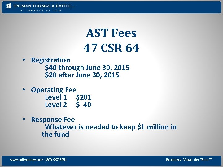 AST Fees 47 CSR 64 • Registration $40 through June 30, 2015 $20 after