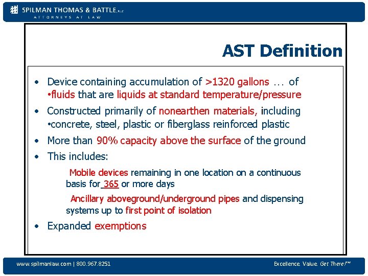  • AST Definition · Device containing accumulation of >1320 gallons. . . of