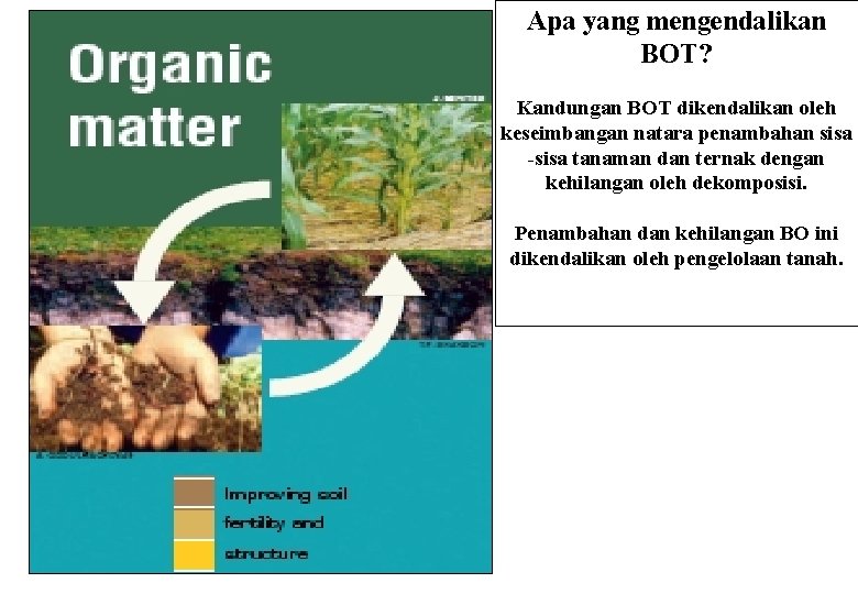 Apa yang mengendalikan BOT? Kandungan BOT dikendalikan oleh keseimbangan natara penambahan sisa -sisa tanaman