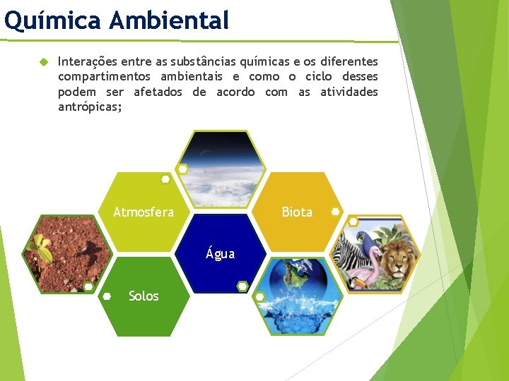 Química Ambiental Interações entre as substâncias químicas e os diferentes compartimentos ambientais e como