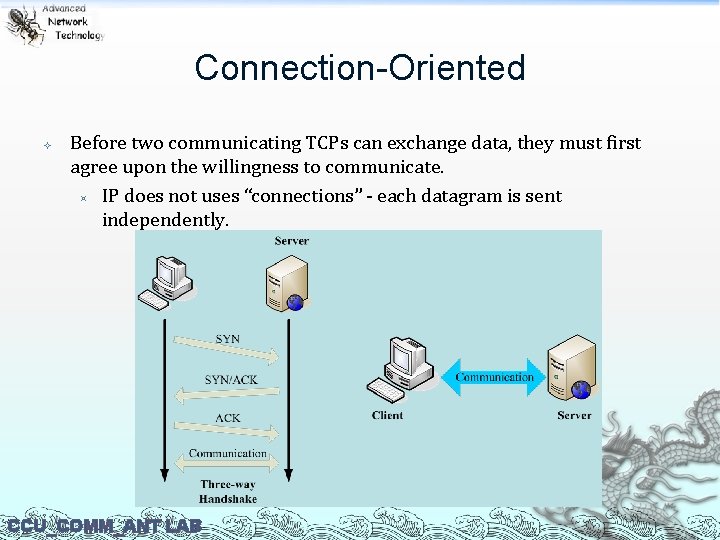 Connection-Oriented Before two communicating TCPs can exchange data, they must first agree upon the
