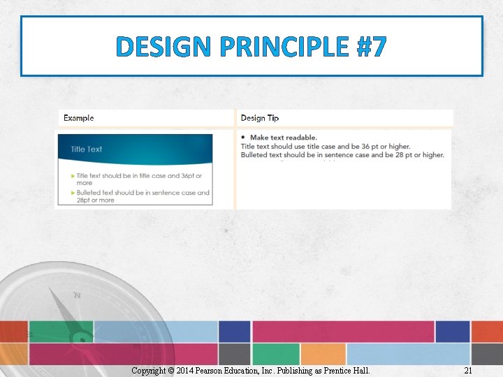 DESIGN PRINCIPLE #7 Copyright © 2014 Pearson Education, Inc. Publishing as Prentice Hall. 21