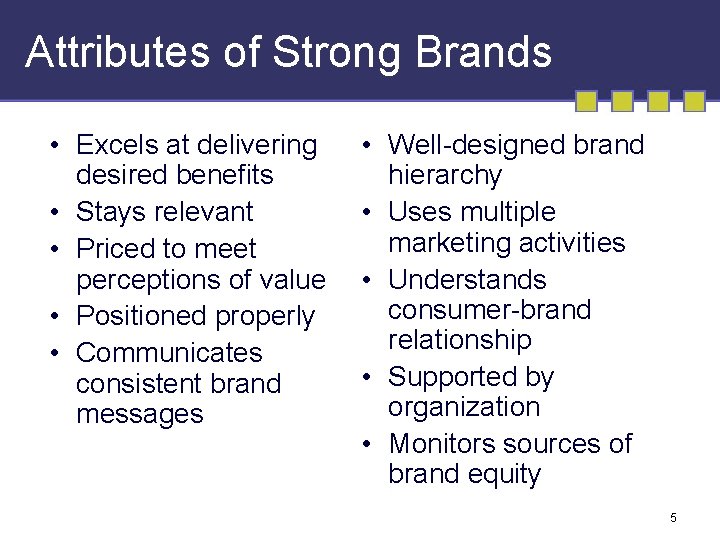 Attributes of Strong Brands • Excels at delivering desired benefits • Stays relevant •