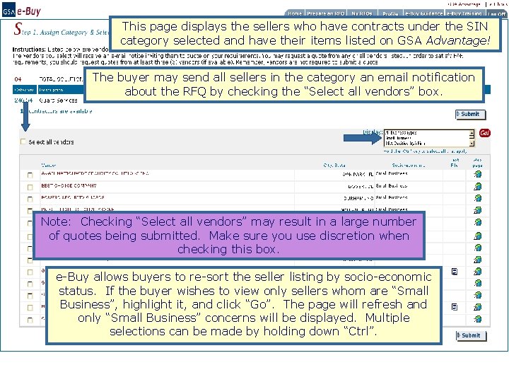 This page displays the sellers who have contracts under the SIN category selected and