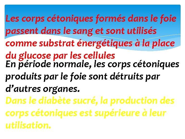 Les corps cétoniques formés dans le foie passent dans le sang et sont utilisés