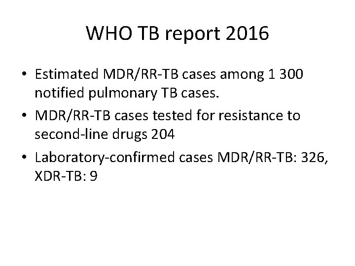 WHO TB report 2016 • Estimated MDR/RR-TB cases among 1 300 notified pulmonary TB