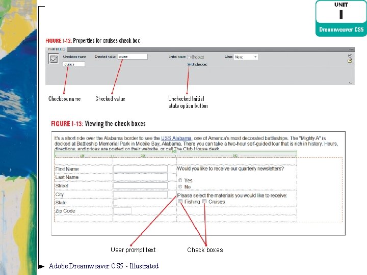 User prompt text Adobe Dreamweaver CS 5 - Illustrated Check boxes 