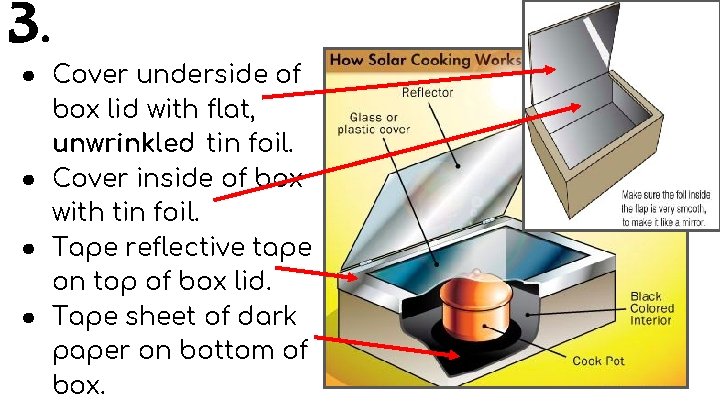 3. ● Cover underside of box lid with flat, unwrinkled tin foil. ● Cover 3. ● Cover underside of box lid with flat, unwrinkled tin foil. ● Cover