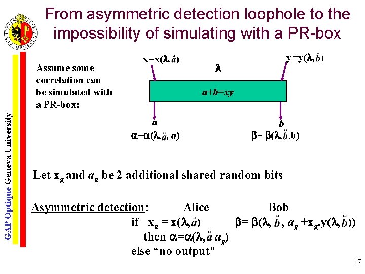 From asymmetric detection loophole to the impossibility of simulating with a PR-box GAP Optique