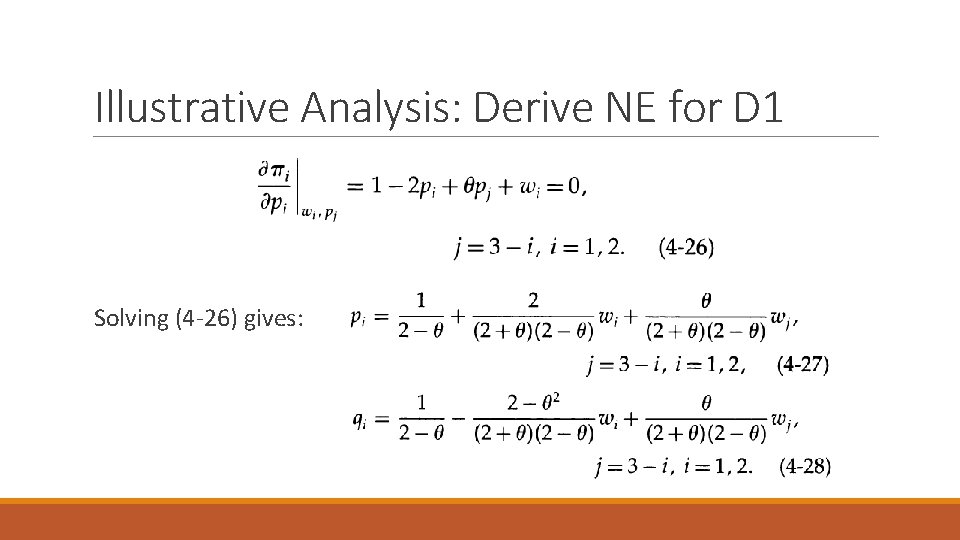 Illustrative Analysis: Derive NE for D 1 Solving (4 -26) gives: 