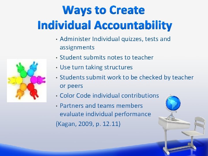 Ways to Create Individual Accountability Administer Individual quizzes, tests and assignments • Student submits