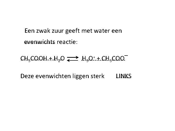 Een zwak zuur geeft met water een. . . . reactie: evenwichts. . .