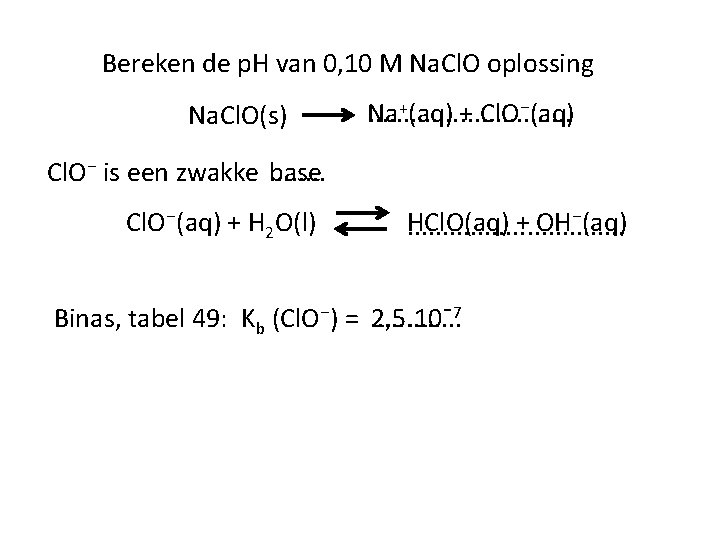 Bereken de p. H van 0, 10 M Na. Cl. O oplossing Na. Cl.