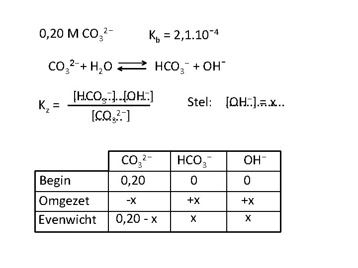 0, 20 M CO 32⁻ Kb = 2, 1. 10ˉ4 CO 32⁻+ H 2
