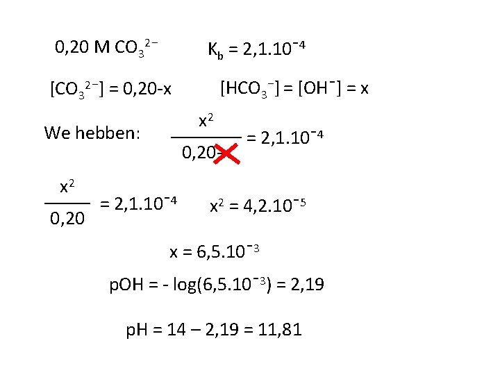 0, 20 M CO 32⁻ Kb = 2, 1. 10ˉ4 [HCO 3⁻] = [OHˉ]