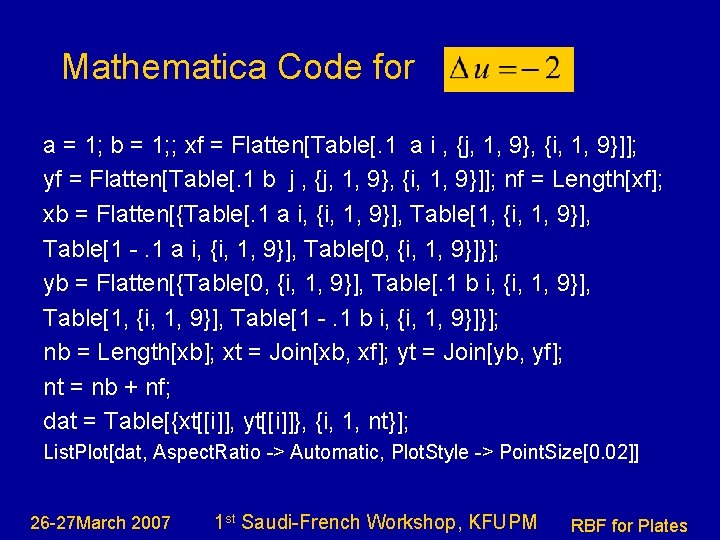 Mathematica Code for a = 1; b = 1; ; xf = Flatten[Table[. 1