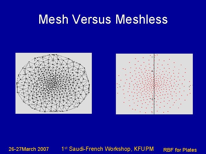 Mesh Versus Meshless 26 -27 March 2007 1 st Saudi-French Workshop, KFUPM RBF for