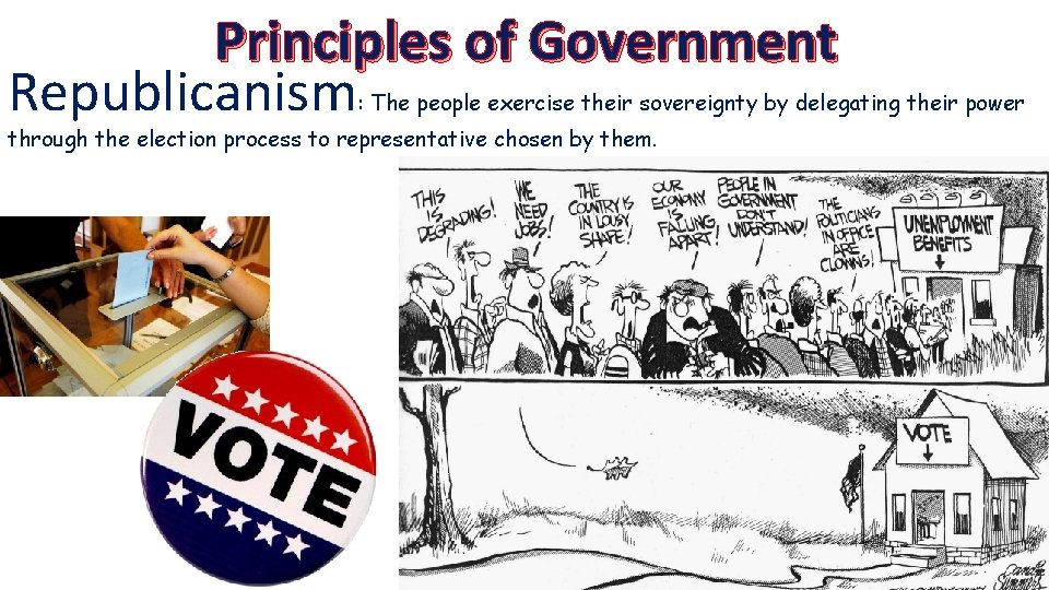 Principles of Government Republicanism : The people exercise their sovereignty by delegating their power