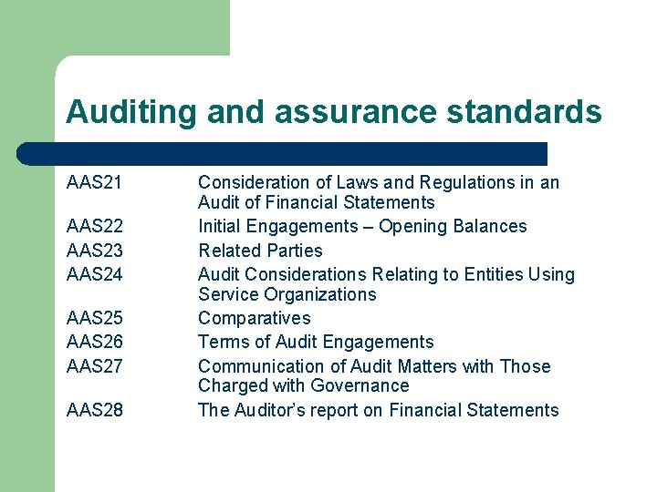 Auditing and assurance standards AAS 21 AAS 22 AAS 23 AAS 24 AAS 25