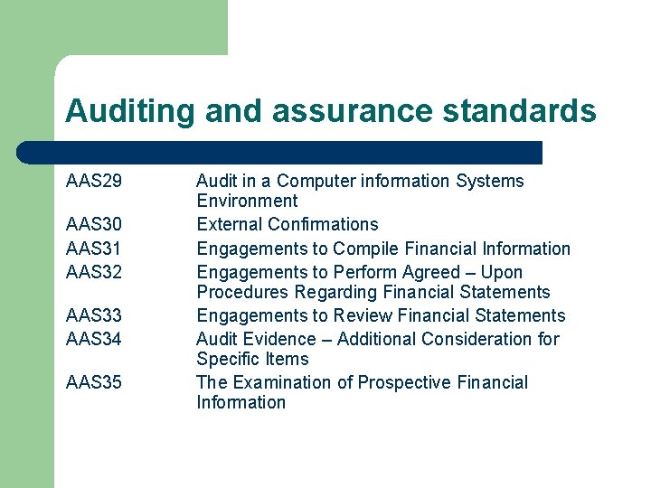 Auditing and assurance standards AAS 29 AAS 30 AAS 31 AAS 32 AAS 33
