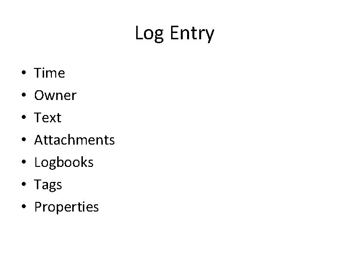 Log Entry • • Time Owner Text Attachments Logbooks Tags Properties 