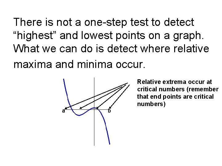 There is not a one-step test to detect “highest” and lowest points on a