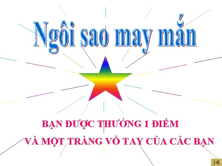 BẠN ĐƯỢC THƯỞNG 1 ĐIỂM VÀ MỘT TRÀNG VỖ TAY CỦA CÁC BẠN 