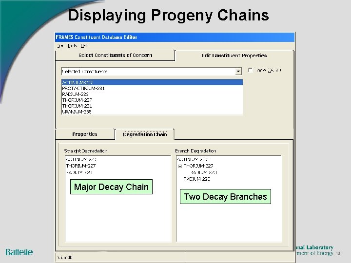 Displaying Progeny Chains Major Decay Chain Two Decay Branches 10 