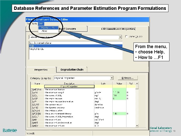 Database References and Parameter Estimation Program Formulations From the menu, • choose Help, •