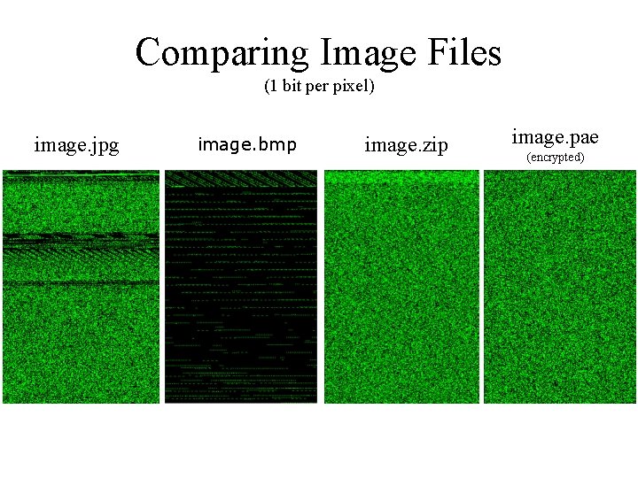 Comparing Image Files (1 bit per pixel) image. jpg image. bmp image. zip image.