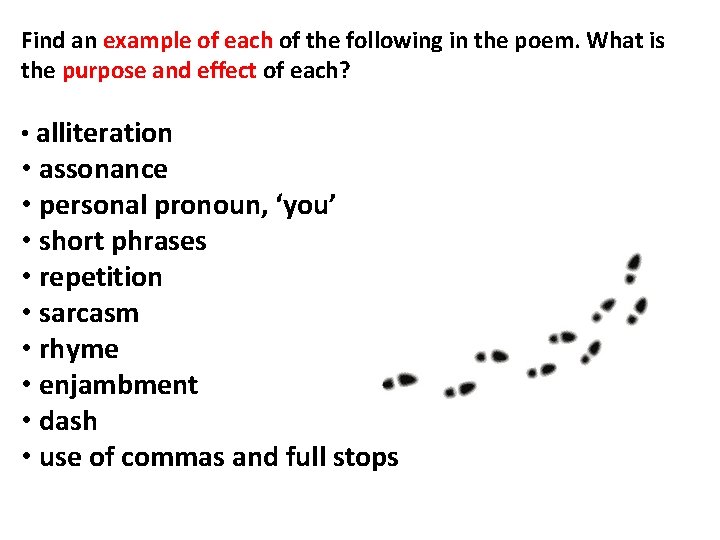 Find an example of each of the following in the poem. What is the