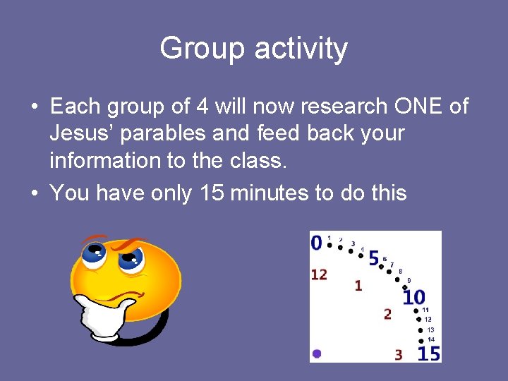 Group activity • Each group of 4 will now research ONE of Jesus’ parables