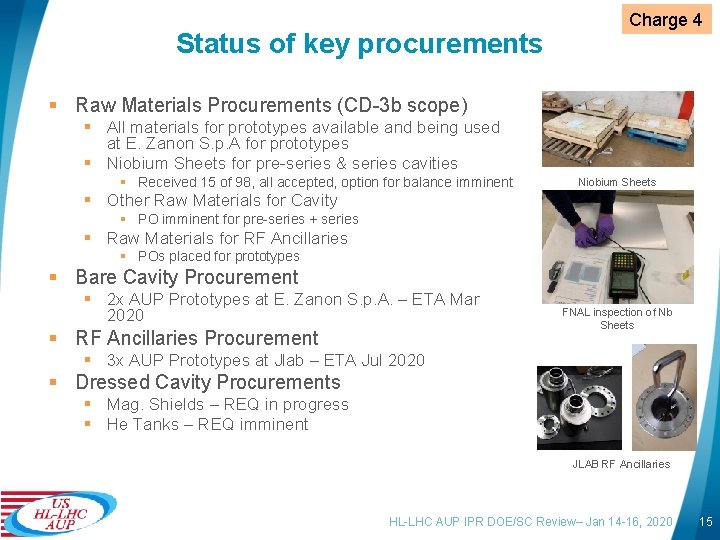 Status of key procurements Charge 4 § Raw Materials Procurements (CD-3 b scope) §