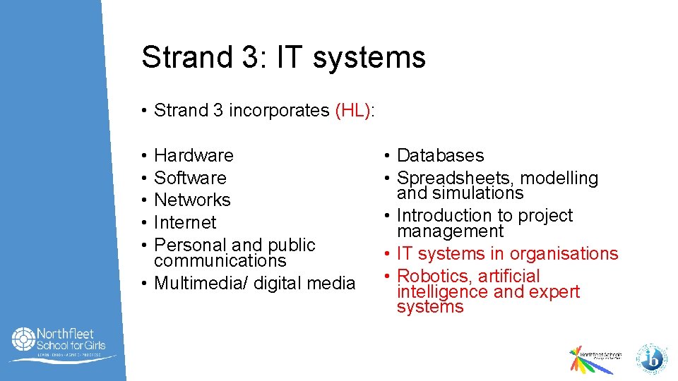 Strand 3: IT systems • Strand 3 incorporates (HL): • • • Hardware Software