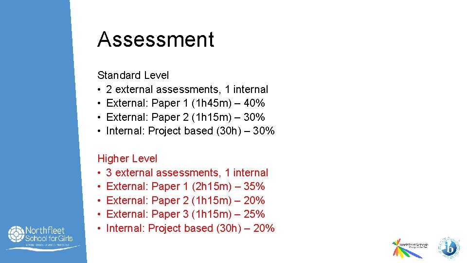 Assessment Standard Level • 2 external assessments, 1 internal • External: Paper 1 (1